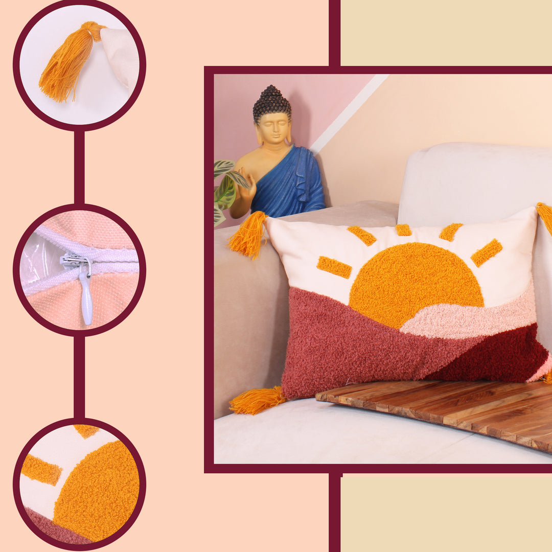 Hand Crafted Embroidered Bohemian Cushion Cover, Set of 1 (12 x18 inches/ 30x45 cm)