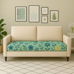 Load image into Gallery viewer, 2-Seater Sofa Gaddi Cover | Seamless Floral Print | Spandex Blend | Blue-Green-Yellow | 21x42-22x43