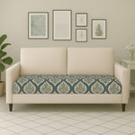 Load image into Gallery viewer, 3-Seater Sofa Gaddi Cover | Mughal Art Print | Spandex Blend | Dusty Turquoise | 21x63-22x64