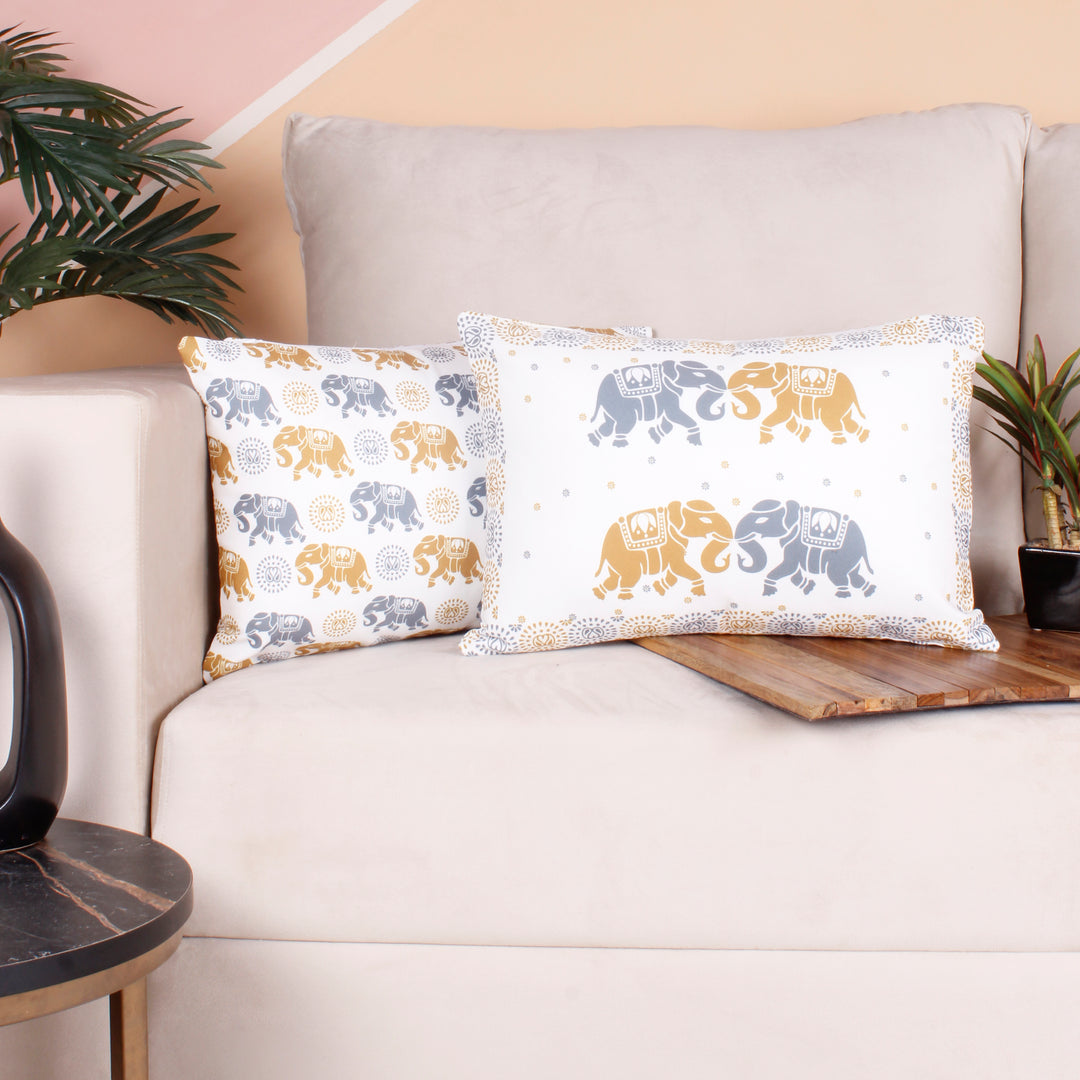 Both Side Block Print Elephant Cushion Cover Set of 2 ( 12 X 18 Inches )