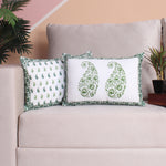 Load image into Gallery viewer, Both Side Block Print Spring Paisley Green Cushion Cover Set of 2 ( 12 X 18 Inches )
