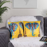 Load image into Gallery viewer, Exotic Elephant Both Sided Printed Velvet Cushion Cover with Piping (Set of 2)