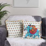 Load image into Gallery viewer, Jewelled Elephant Both Sided Printed Velvet Cushion Cover with Piping (Set of 2)

