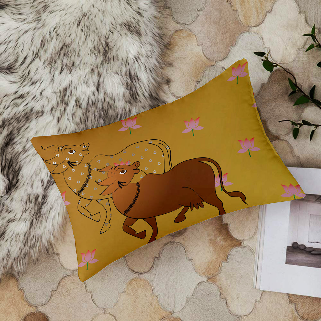 Cow Printed Cotton Canvas Rectangular Cushion Cover Set of 2