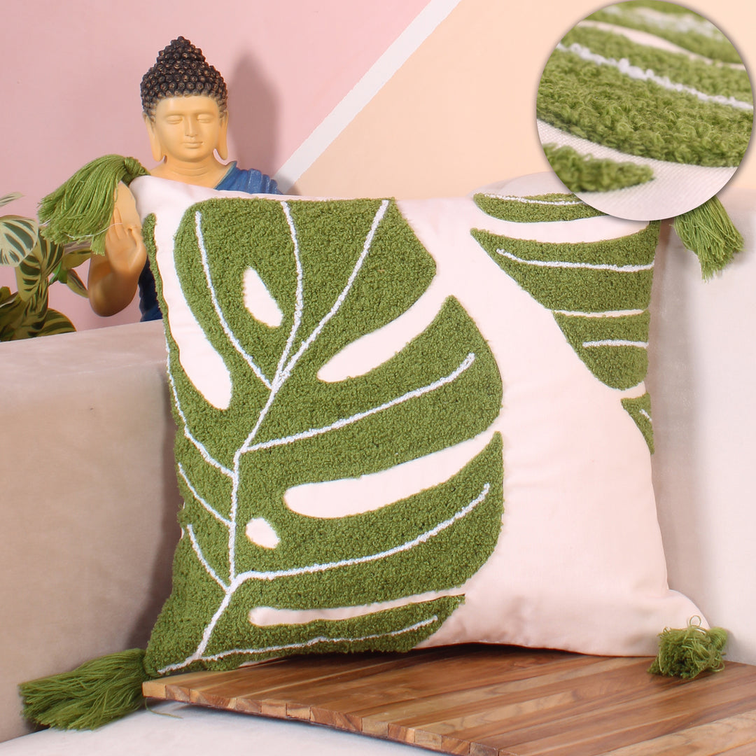 Hand Crafted Embroidered Bohemian Cushion Cover, Set of 1 (16 x16 inches/ 40x40 cm)