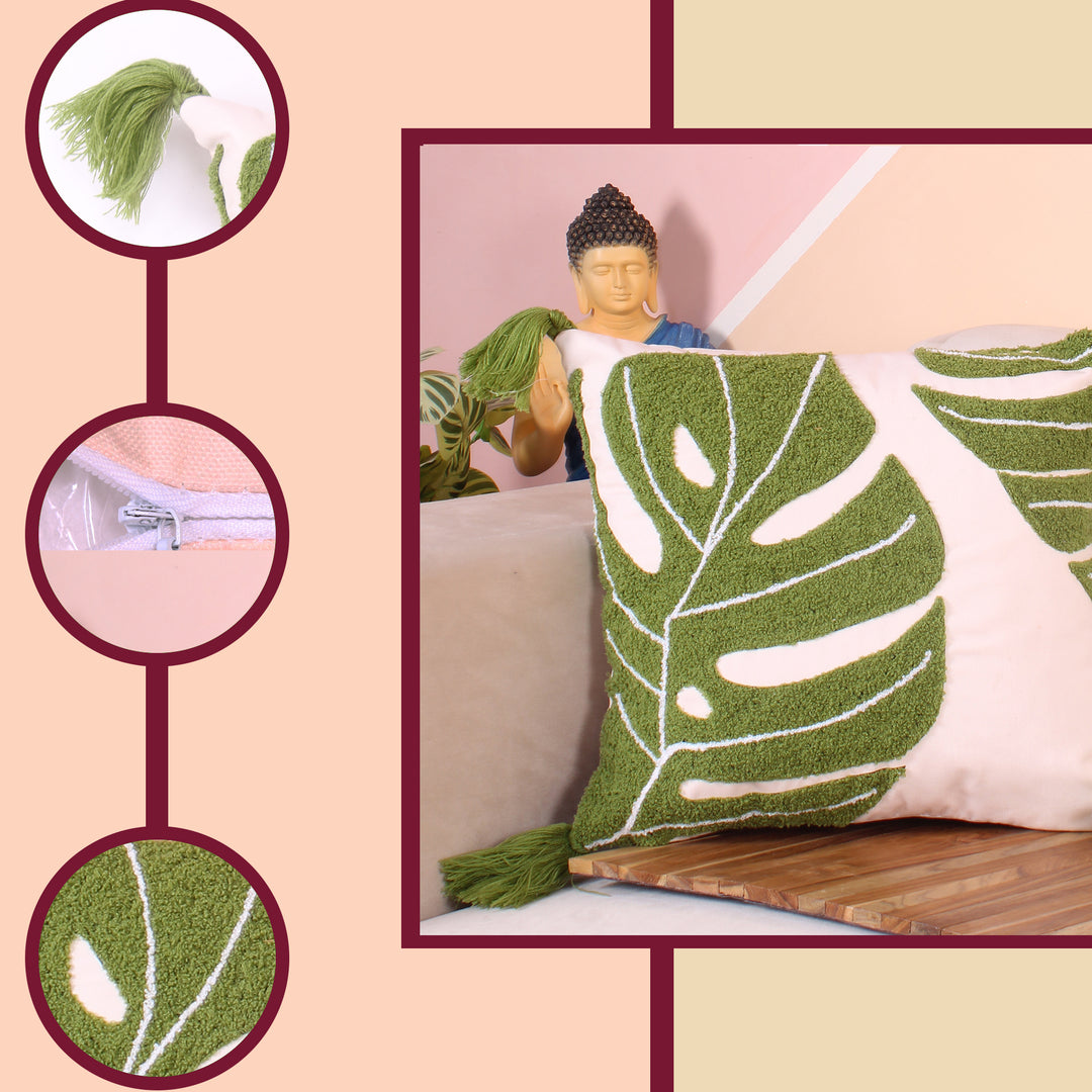 Hand Crafted Embroidered Bohemian Cushion Cover, Set of 1 (16 x16 inches/ 40x40 cm)