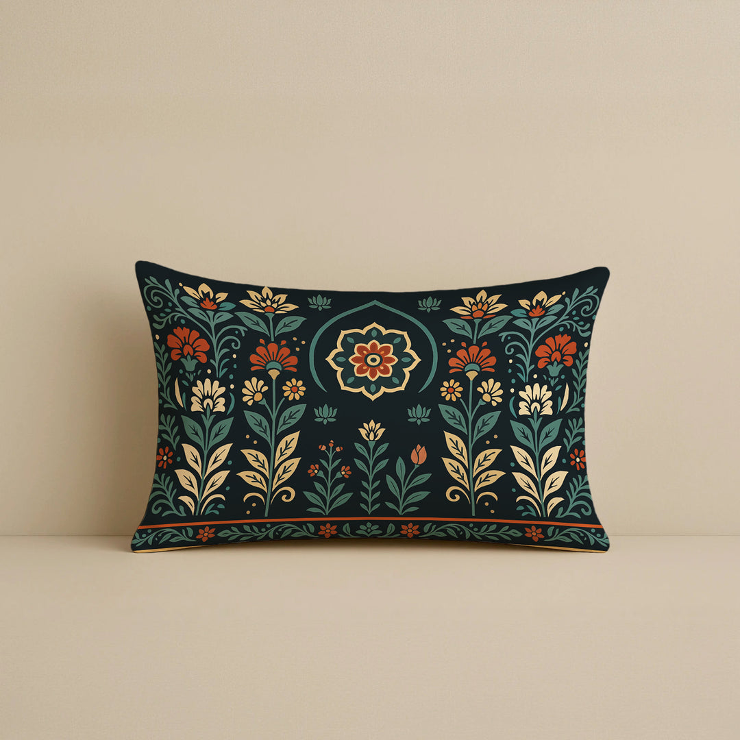 Satin Rajasthani Haveli Door & Floral Arch Design Cushion Covers| 12x18 Inches | Set of 2