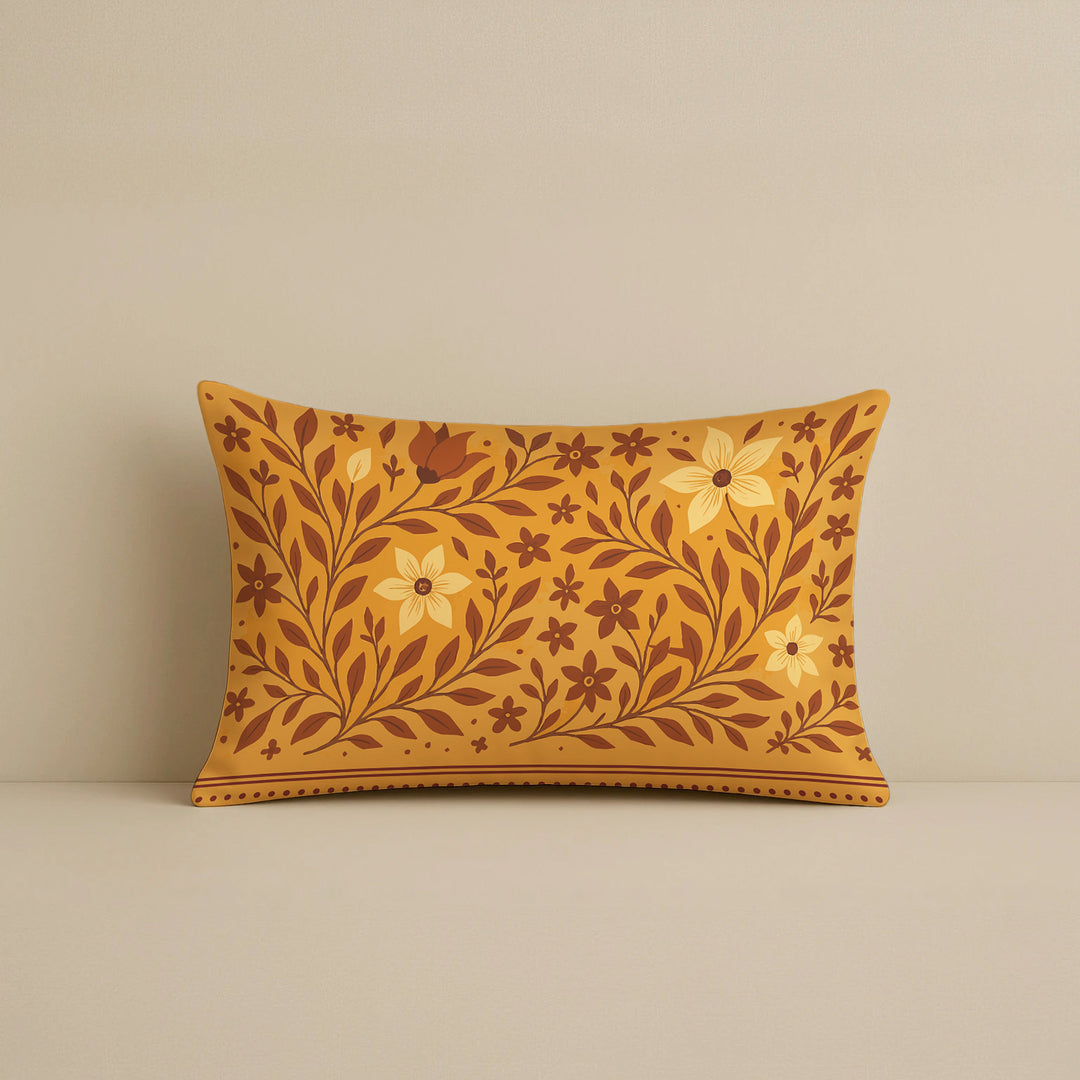 Satin Traditional Cow and Floral Design in Rajasthani Style Cushion Covers | 12x18 Inches | Set of 2