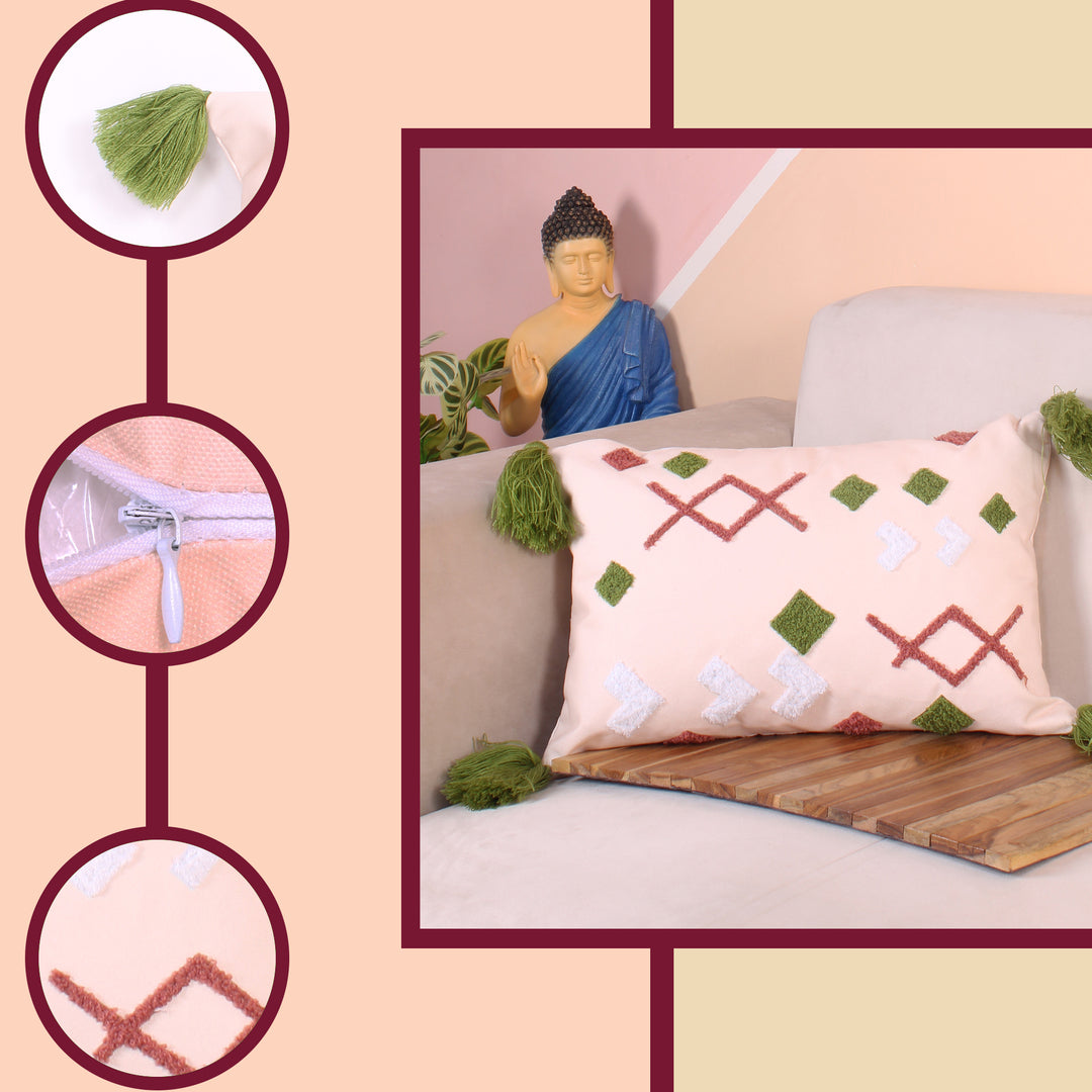 Hand Crafted Embroidered Bohemian Cushion Cover, Set of 1 (12 x18 inches/ 30x45 cm)