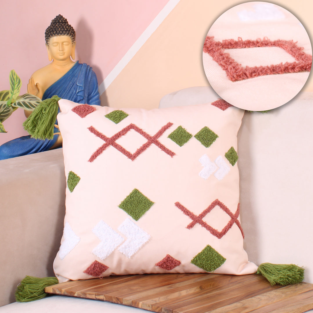 Hand Crafted Embroidered Bohemian Cushion Cover, Set of 1 (16 x16 inches/ 40x40 cm)