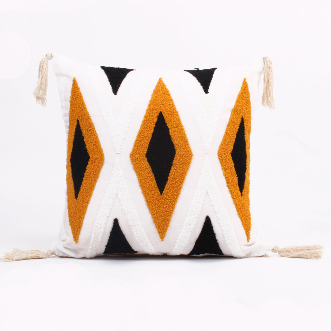 Aztec Tufted Cushion Cover with Tassel 16 X 16 Inches Pack of 1