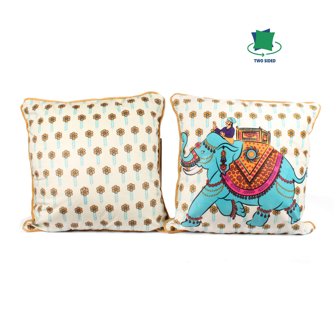 Jewelled Elephant Both Sided Printed Velvet Cushion Cover with Piping (Set of 5)