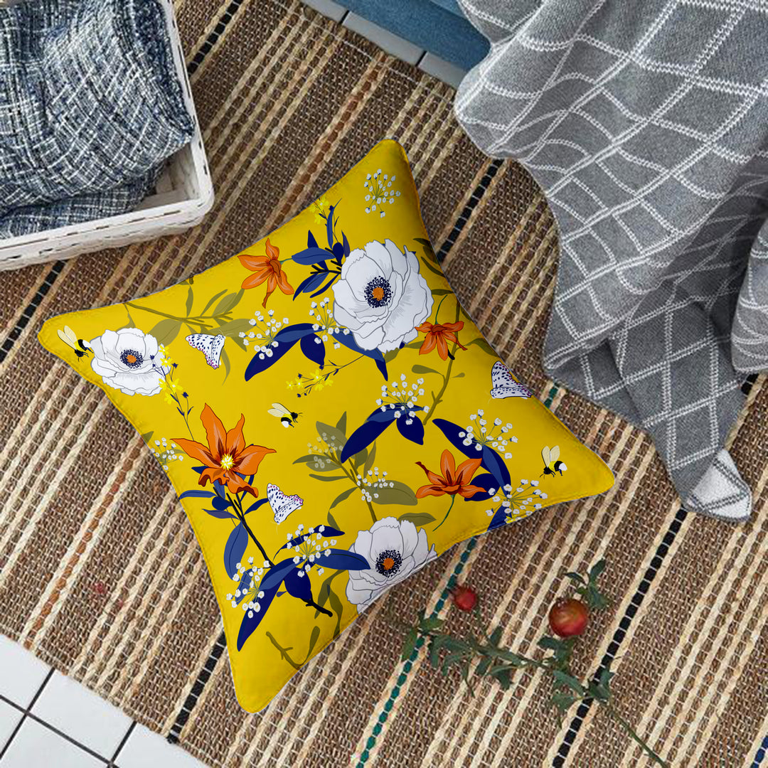 Soft Touch Luxurious Printed Floral Cotton Canvas Cushion Cover Set of 2