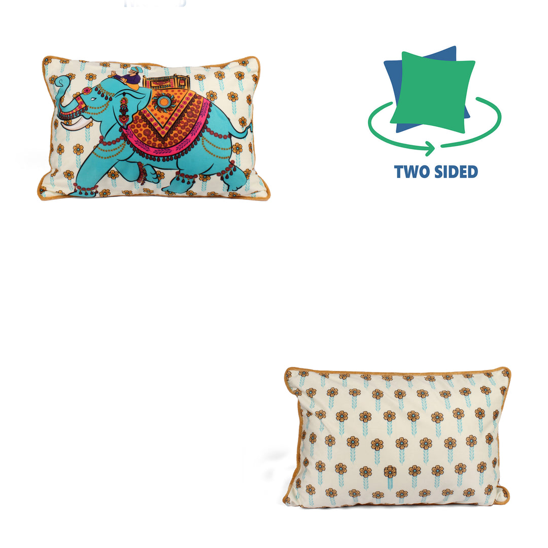 Jewelled Elephant Both Sided Printed Velvet Rectagular Cushion Cover with Piping (Set of 2)