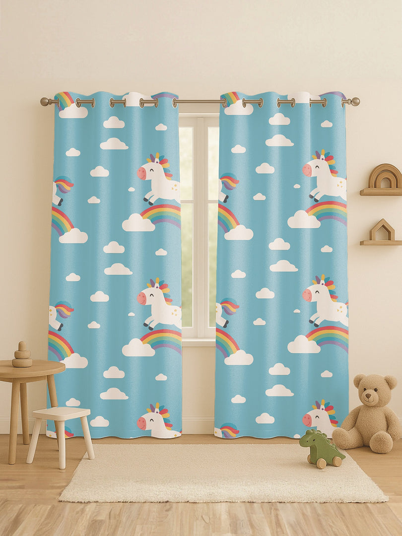 Kids Velvet Curtain | Magical Unicorn print | 5 feet | Set of 2
