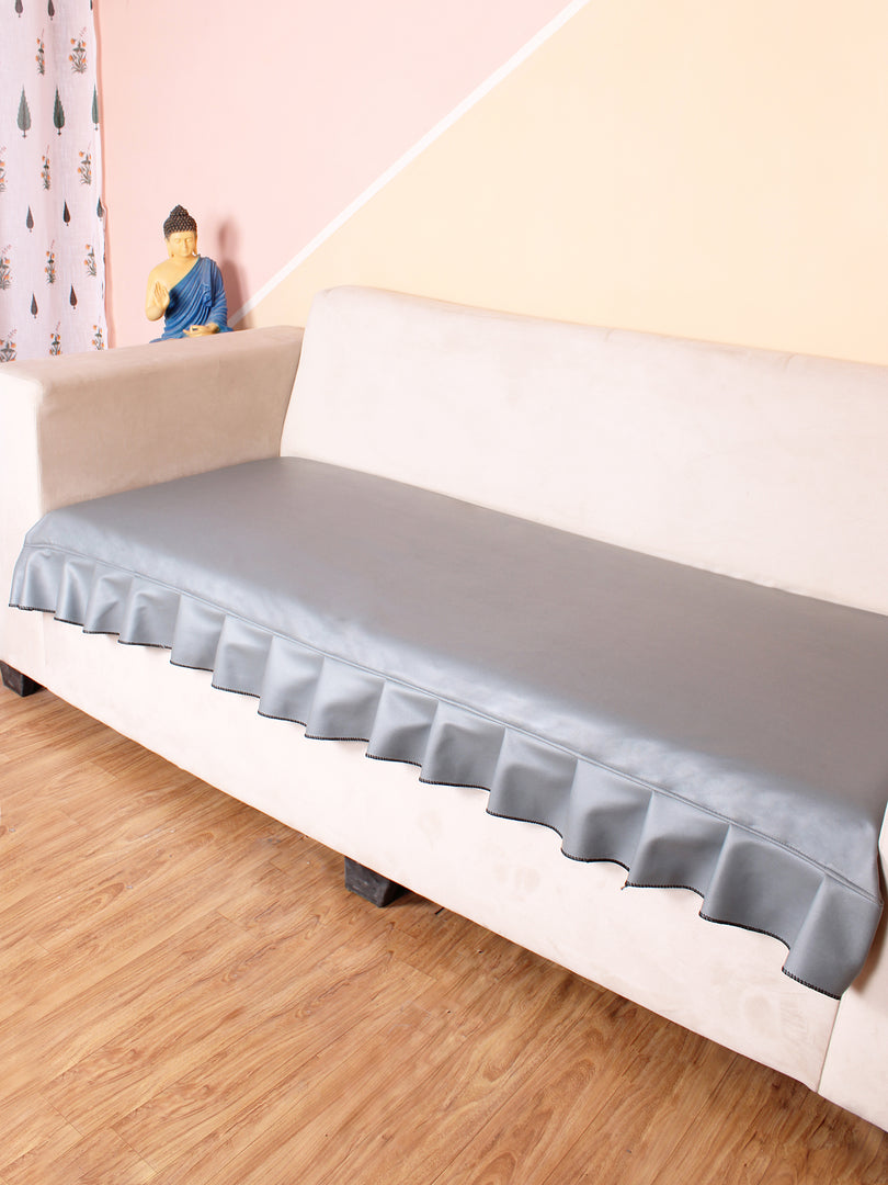 Leatherite Sofa Slip Cover Protector with Frill, Grey