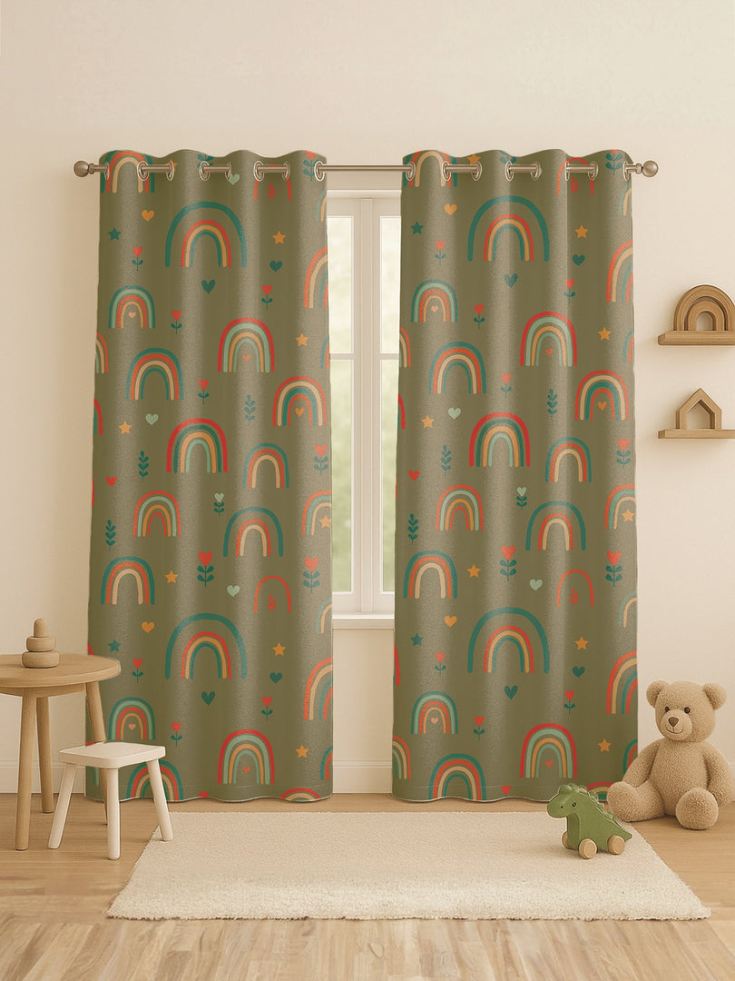 Kids Velvet Curtain | Rainbow Doddle print | 7 feet | Set of 2