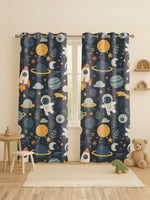 Load image into Gallery viewer, Kids Velvet Curtain | Galaxy Adventure print | 7 feet | Set of 2