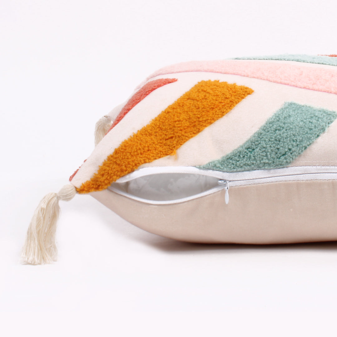 Rainbow Tufted Cushion Cover with Tassel 12 X 18 Inches Pack of 1