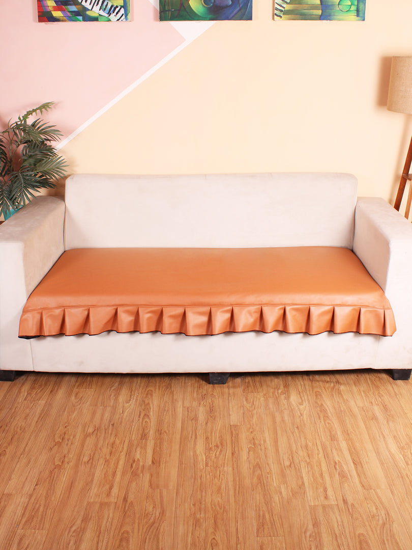 Leatherite Sofa Slip Cover Protector with Frill, Rust