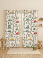 Load image into Gallery viewer, Kids Velvet Curtain | Urban Traffic print | 5 feet | Set of 2