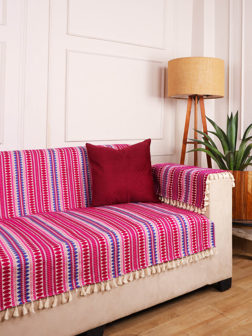 Maroon Jacquard 2-Seater Sofa Cover