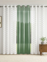 Load image into Gallery viewer, Set of 3 Door Curtains | 2 Geometric Printed + 1 Solid Sheer for Bedroom Living room | Olive