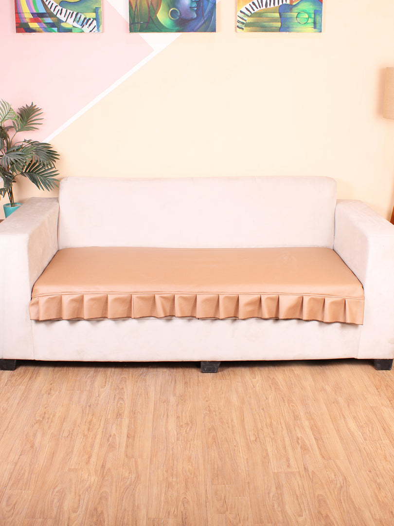 Leatherite Sofa Slip Cover Protector with Frill, Brown