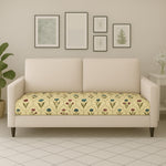 Load image into Gallery viewer, 2-Seater Sofa Gaddi Cover | Mughal Trellis Design | Spandex Blend | Antique Cream | 21x42-22x43"