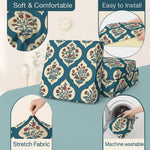 Load image into Gallery viewer, 3-Seater Sofa Gaddi Cover | Mughal Art Print | Spandex Blend | Dusty Turquoise | 21x63-22x64