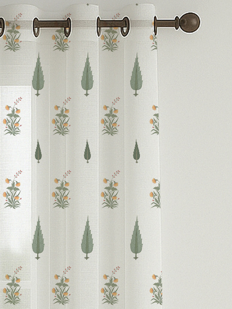 Set of 3 Window Curtains | 2 Geometric Printed + 1 Solid Sheer for Bedroom Living room | Olive