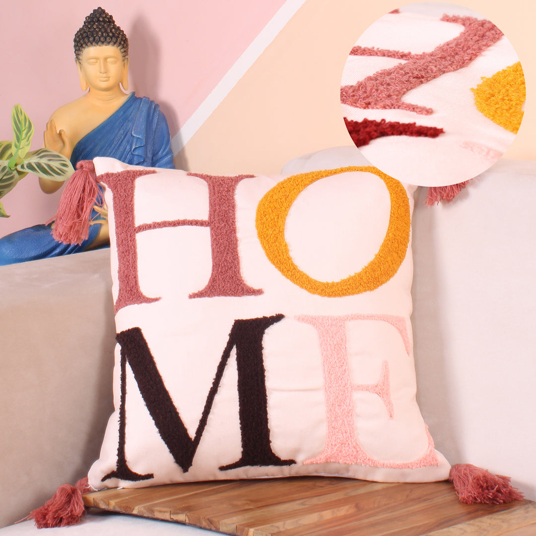 Hand Crafted Embroidered Bohemian Cushion Cover, Set of 1 (16 x16 inches/ 40x40 cm)