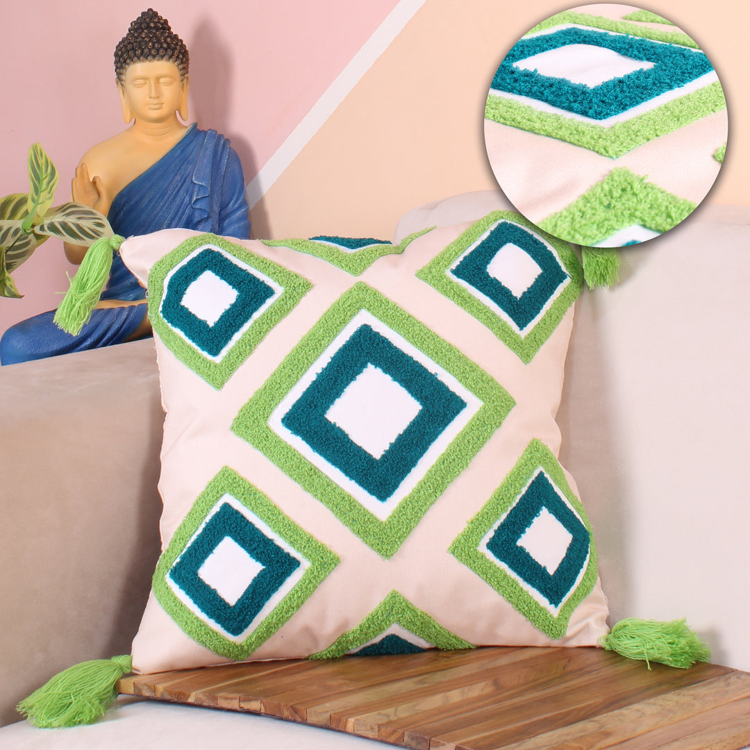 Hand Crafted Embroidered Bohemian Cushion Cover, Set of 1 (16 x16 inches/ 40x40 cm)