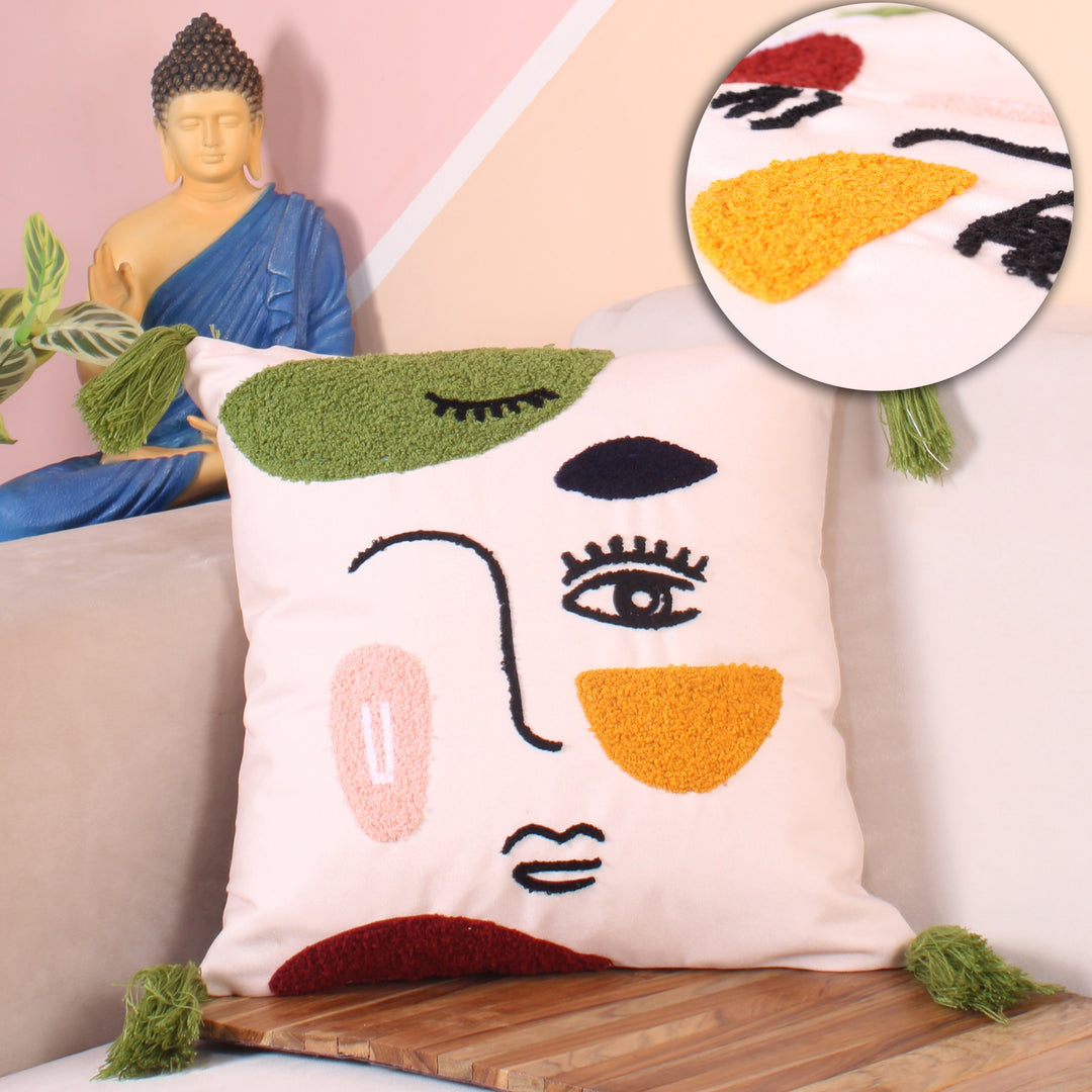 Hand Crafted Embroidered Bohemian Cushion Cover, Set of 1 (16 x16 inches/ 40x40 cm)