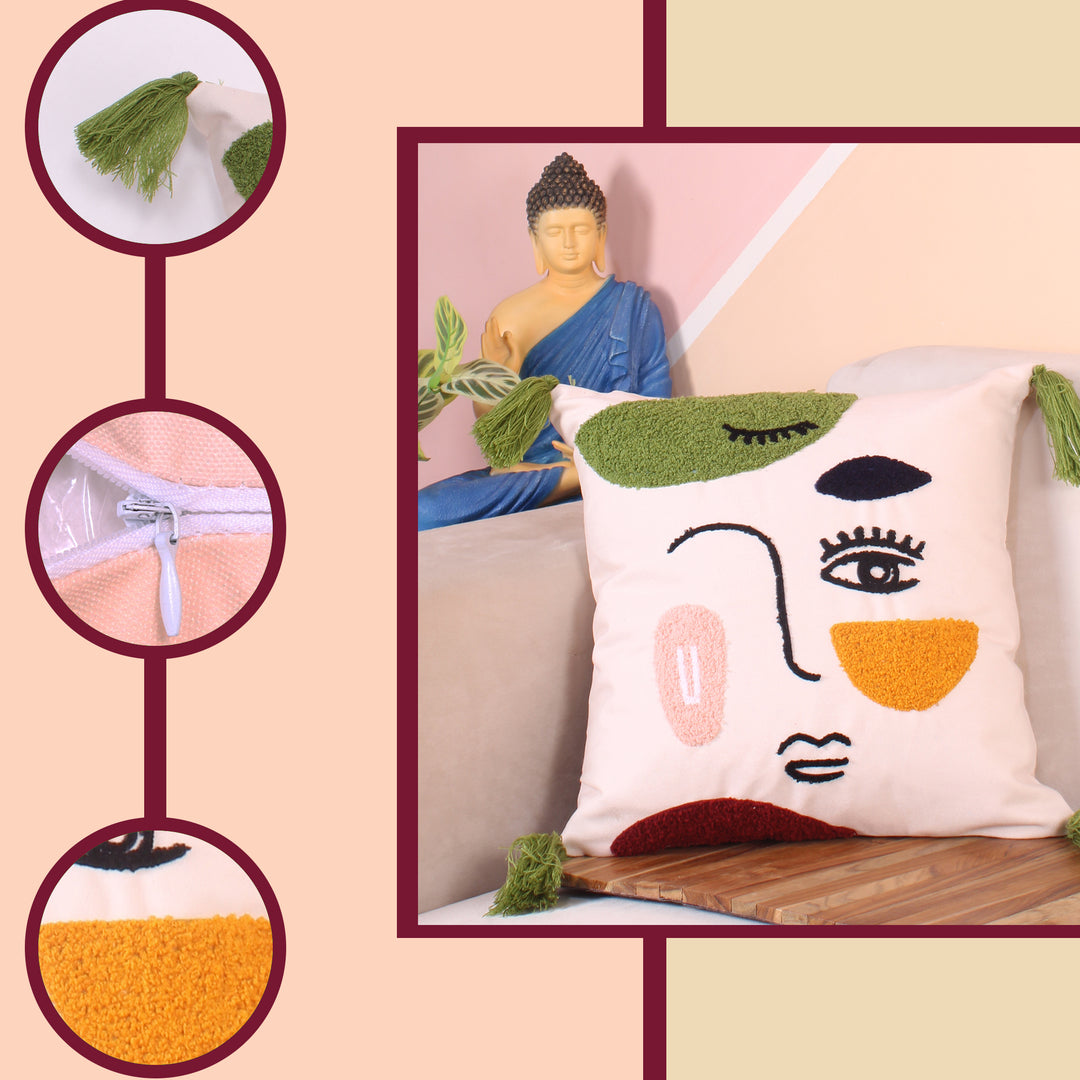 Hand Crafted Embroidered Bohemian Cushion Cover, Set of 1 (16 x16 inches/ 40x40 cm)