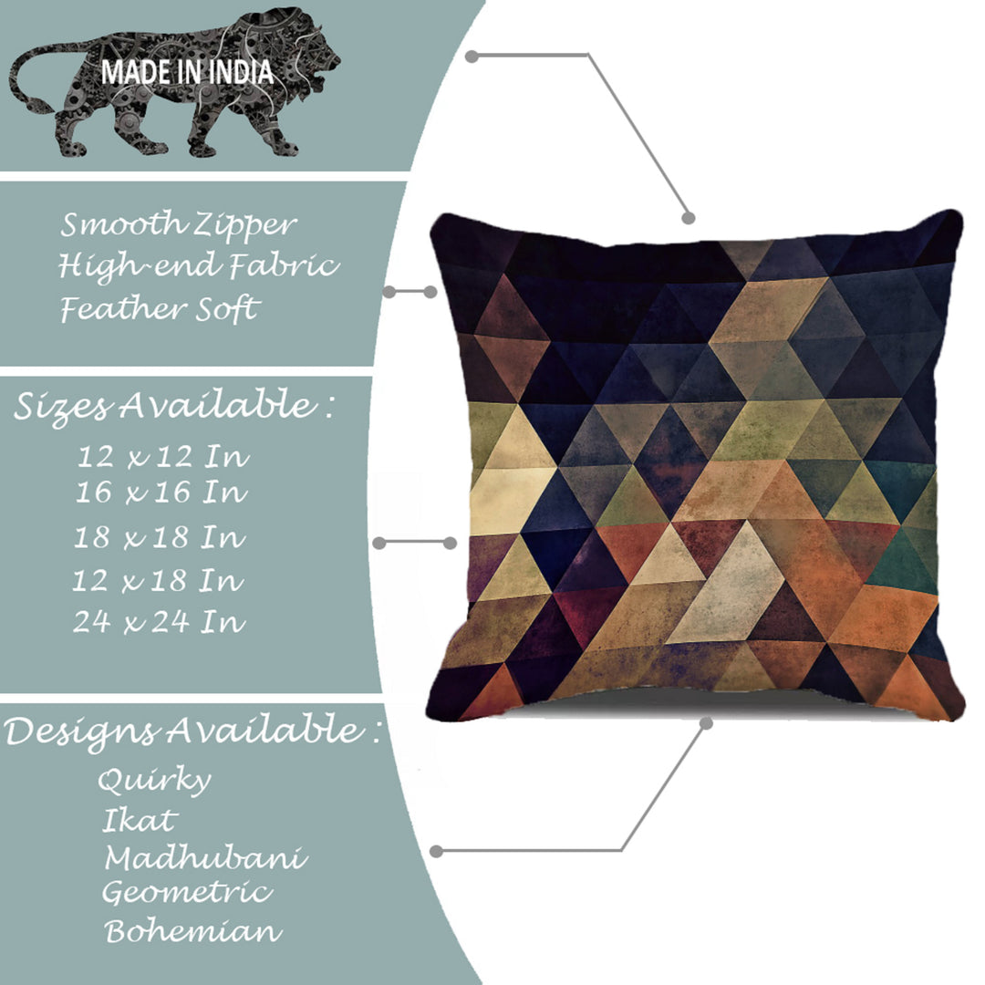 Abstract Geometrical Printed Cotton Canvas Cushion Cover Set of 2