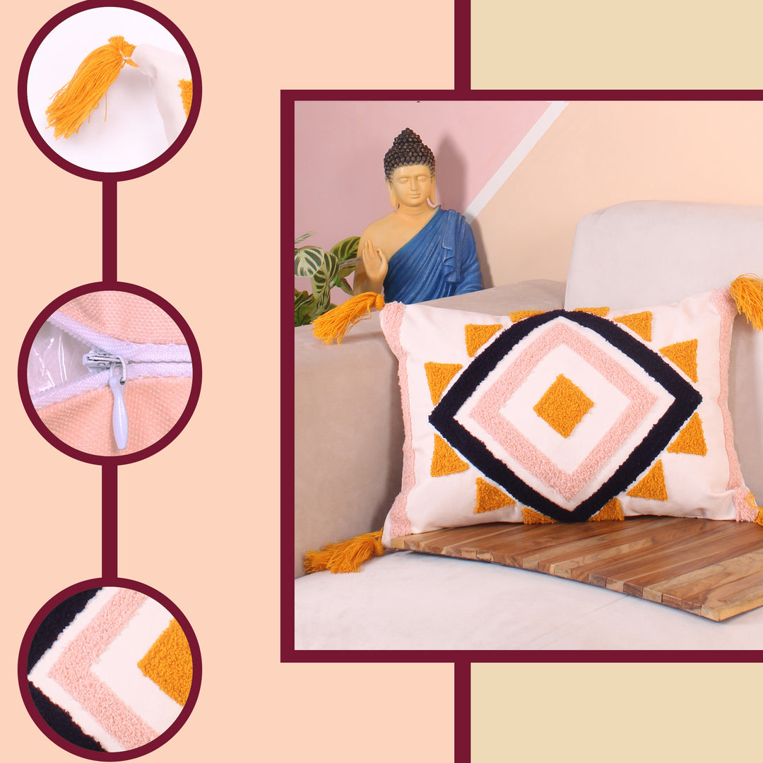 Hand Crafted Embroidered Bohemian Cushion Cover, Set of 1 (12 x18 inches/ 30x45 cm)