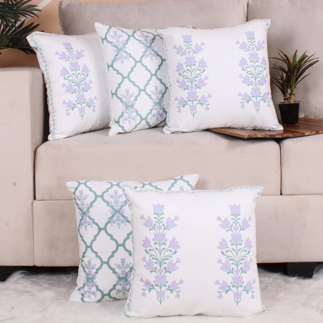Both Side Block Print Summer Buds Cushion Cover Set of 5