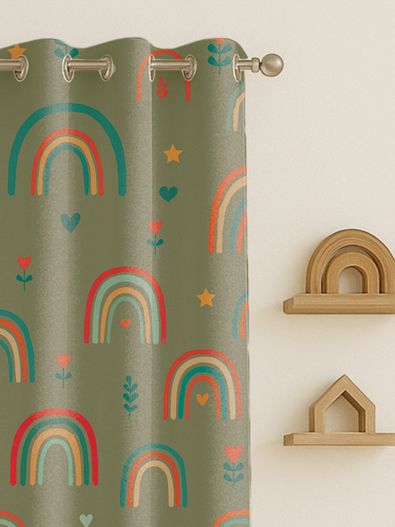 Kids Velvet Curtain | Rainbow Doddle print | 5 feet | Set of 2