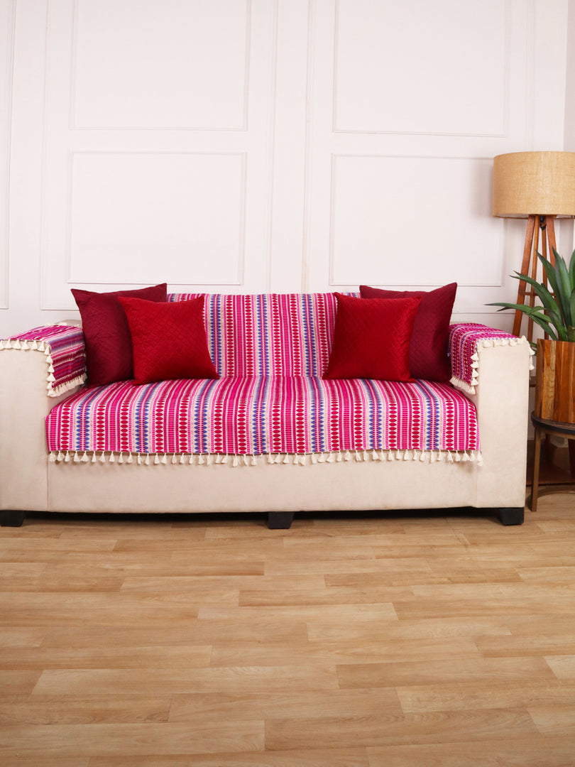Maroon Jacquard 2-Seater Sofa Cover