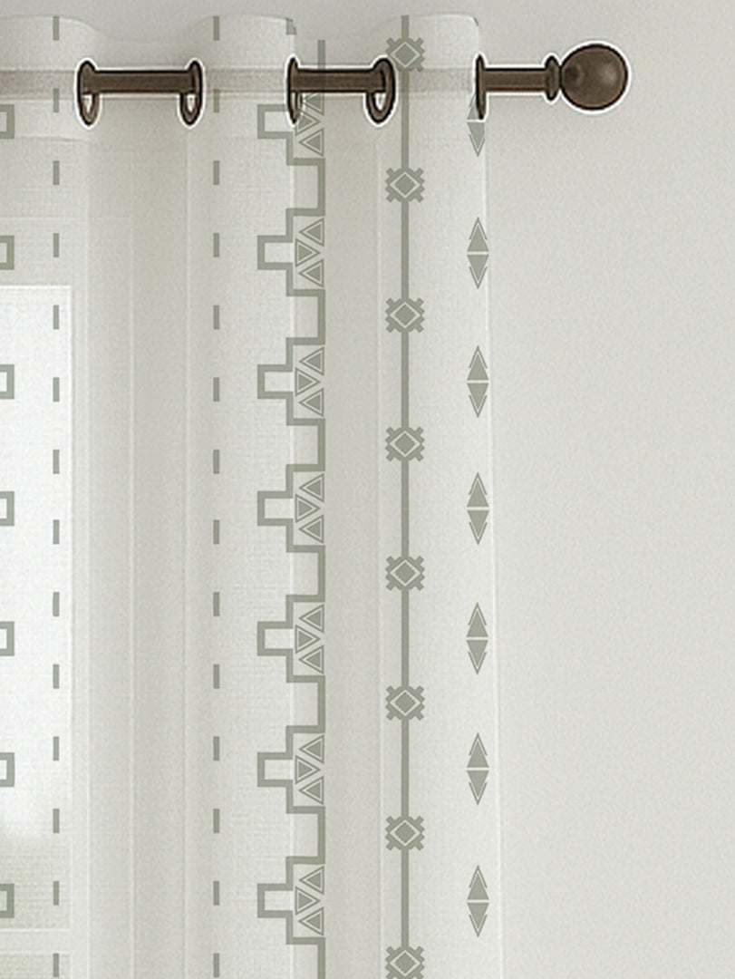 Set of 3 Door Curtains | 2 Geometric Printed + 1 Solid Sheer for Bedroom Living room | Olive
