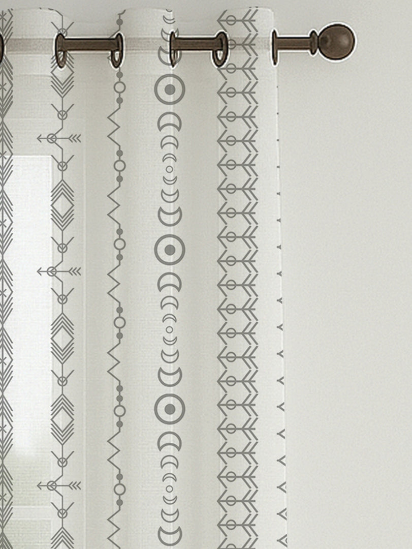 Set of 3 Window Curtains | 2 Geometric Printed + 1 Solid Sheer for Bedroom Living room | Grey
