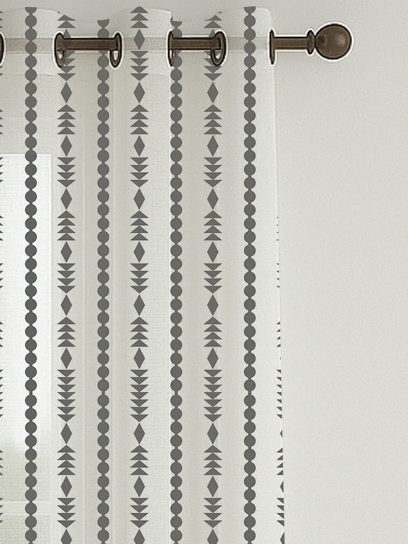 Set of 3 Door Curtains | 2 Geometric Printed + 1 Solid Sheer for Bedroom Living room | Grey