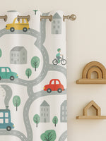 Load image into Gallery viewer, Kids Velvet Curtain | Urban Traffic print | 5 feet | Set of 1