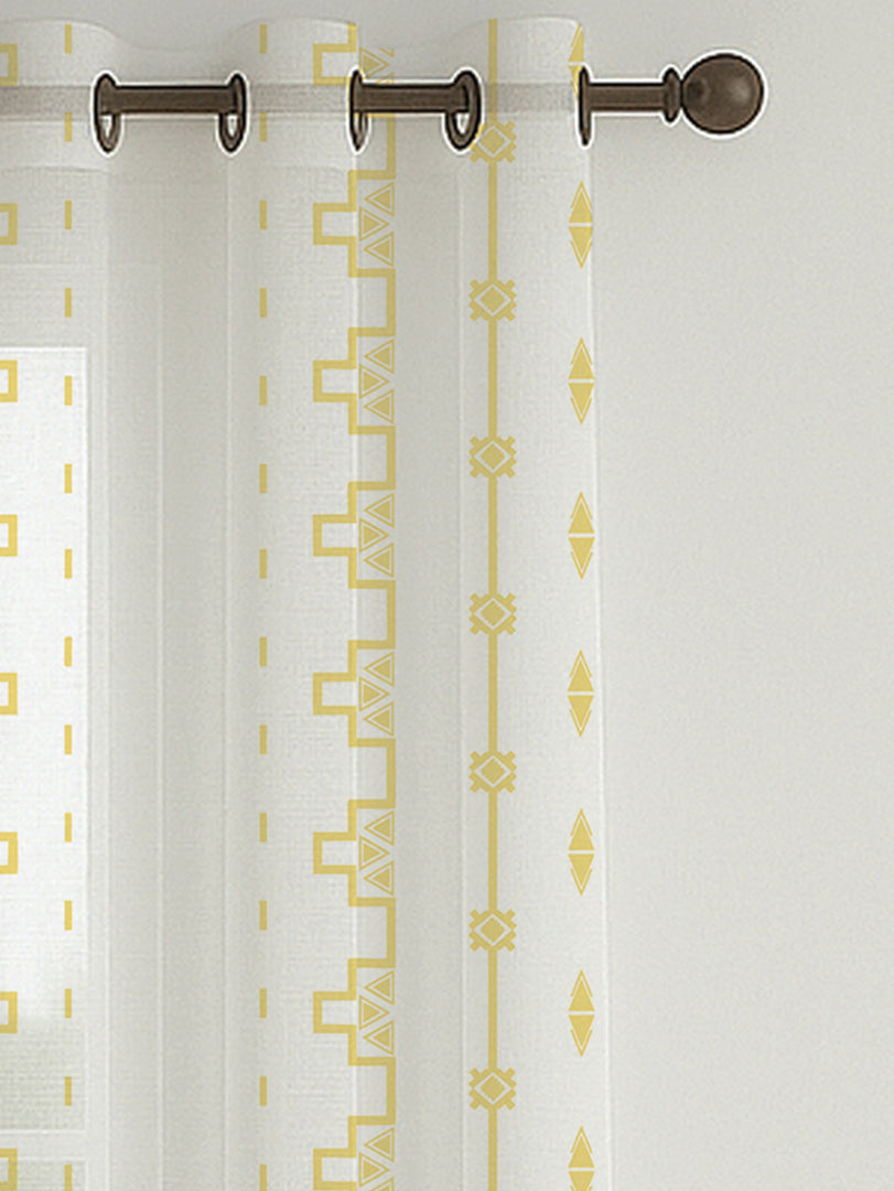 Set of 3 Door Curtains | 2 Geometric Printed + 1 Solid Sheer for Bedroom Living room | Yellow