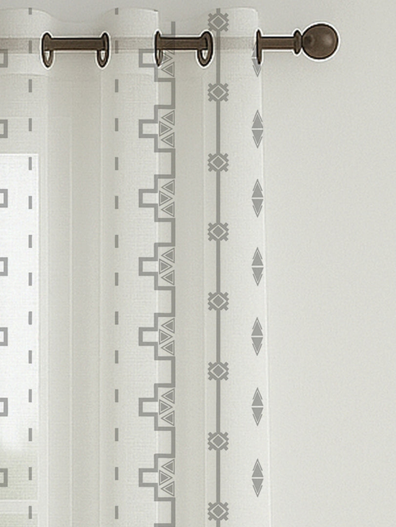 Set of 3 Door Curtains | 2 Geometric Printed + 1 Solid Sheer for Bedroom Living room | Grey