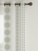 Load image into Gallery viewer, Set of 3 Door Curtains | 2 Geometric Printed + 1 Solid Sheer for Bedroom Living room | Olive