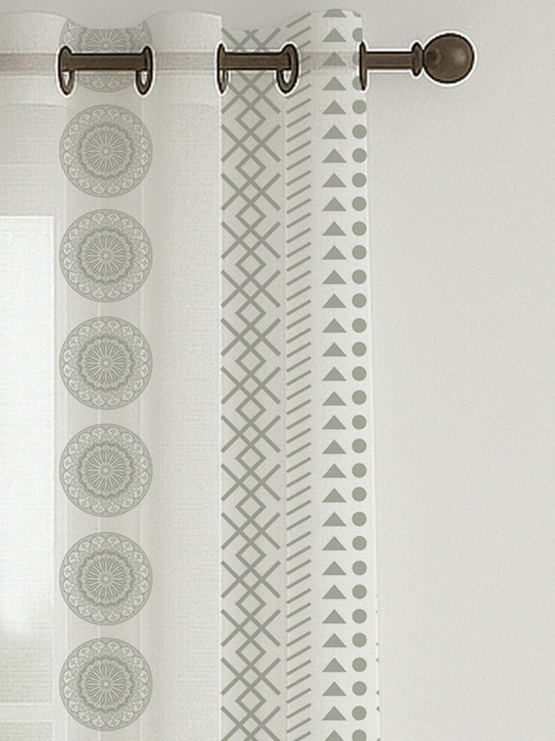 Set of 3 Door Curtains | 2 Geometric Printed + 1 Solid Sheer for Bedroom Living room | Olive