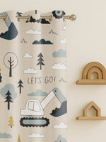 Load image into Gallery viewer, Kids Velvet Curtain | Little Tractors print | 7 feet | Set of 2
