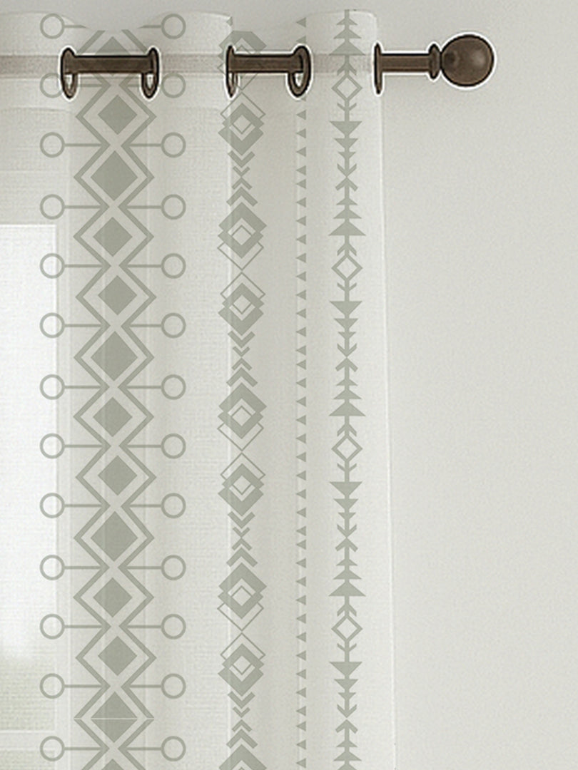 Set of 3 Door Curtains | 2 Geometric Printed + 1 Solid Sheer for Bedroom Living room | Olive